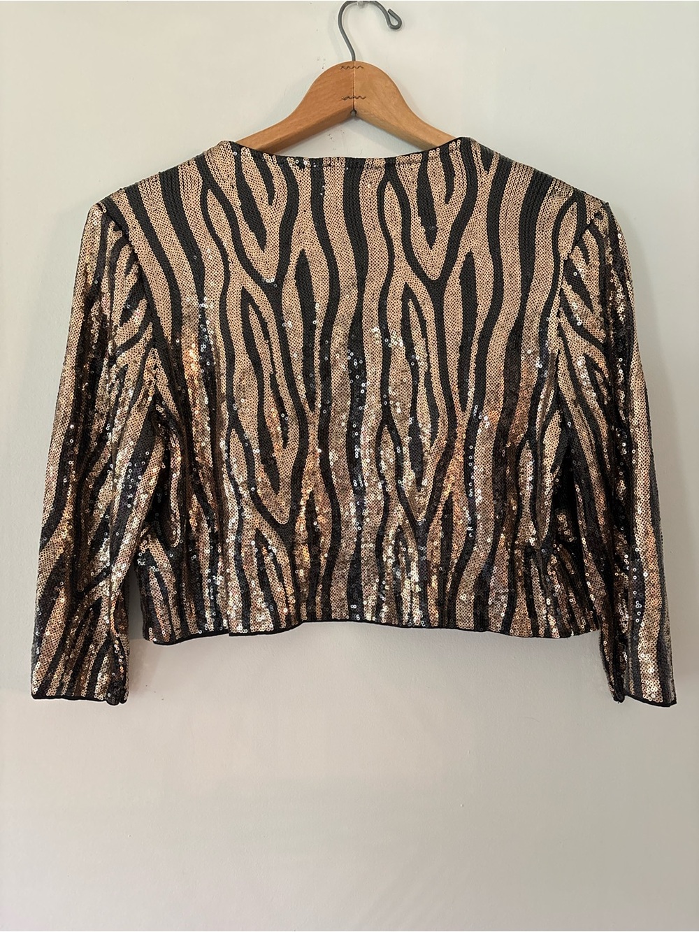 Vintage Cache Gold & Black Sequin Zebra Cropped Jacket Size M/L Mobwife Top - Picture 4 of 7